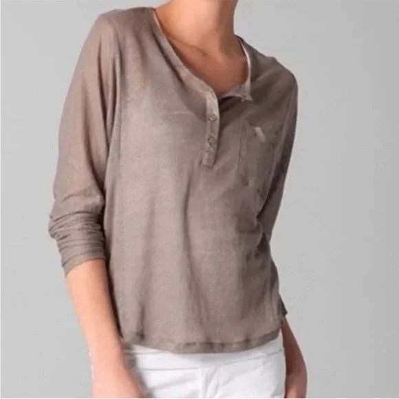 Vince Women’s Linen Henley Top in Taupe - Picture 1 of 6